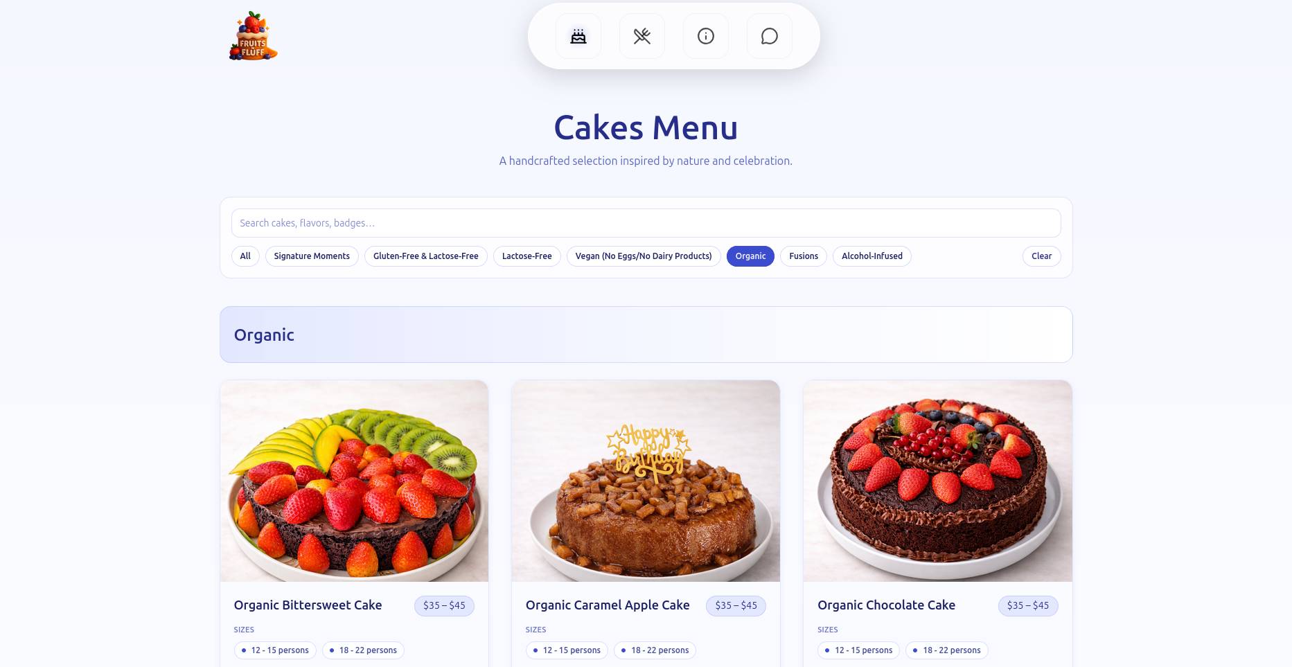 Fruits n Fluff menu view